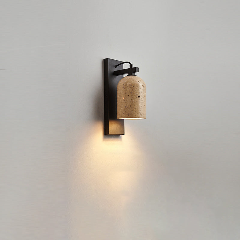 Travertine Walnut Cylinder Bedside Wall Lamp