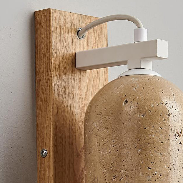 Travertine Walnut Cylinder Bedside Wall Lamp