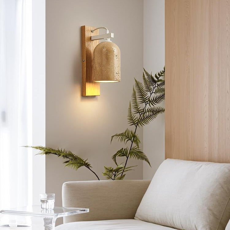 Travertine Walnut Cylinder Bedside Wall Lamp