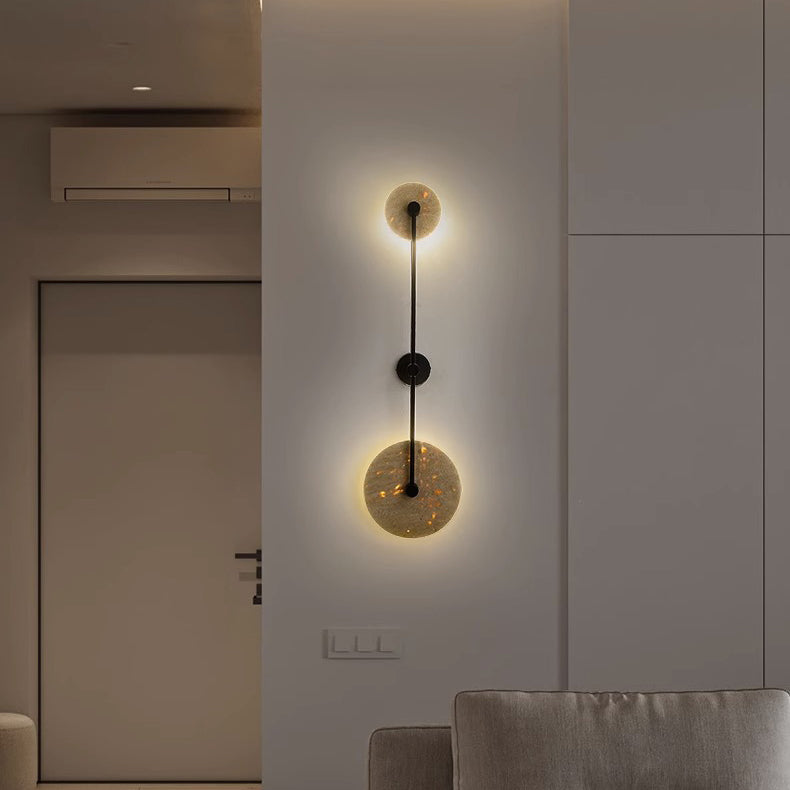 Travertine Iron Round Long Wall Lamp