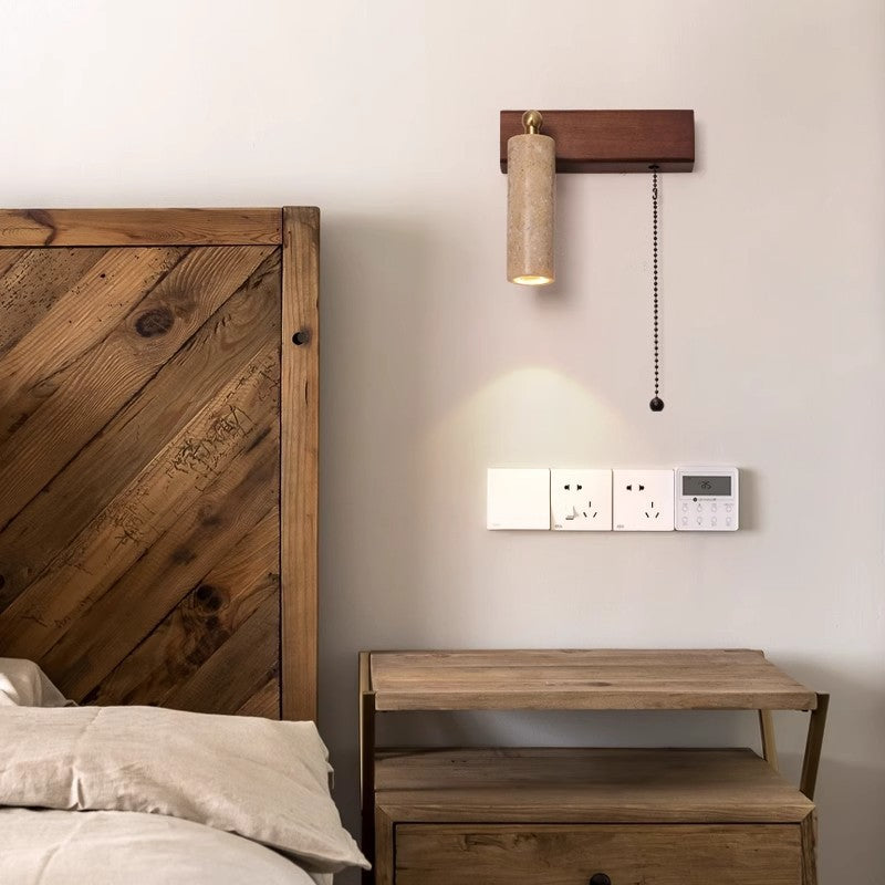 Travertine Wood Rectangular Pull Wall Lamp