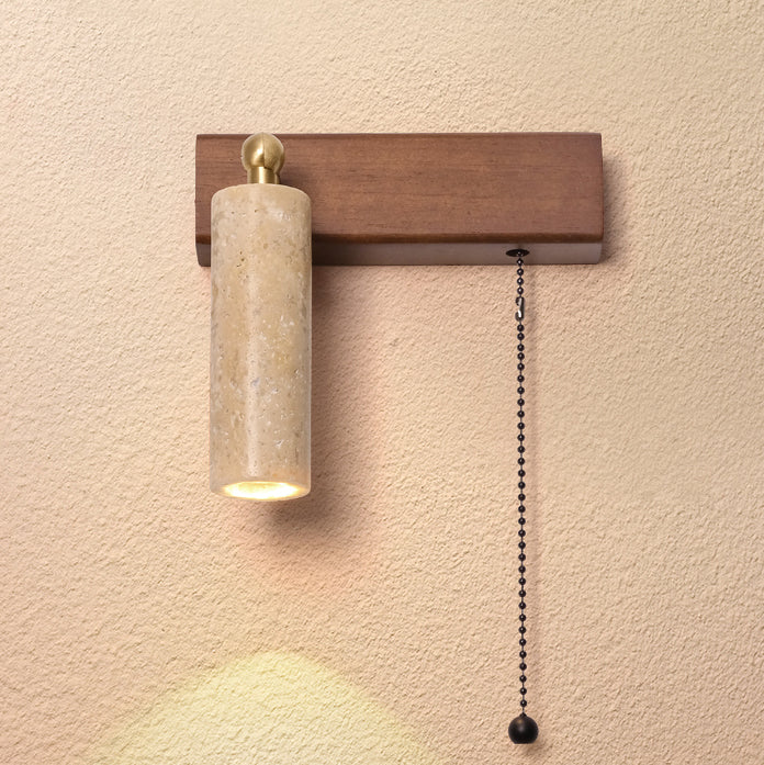 Travertine Wood Rectangular Pull Wall Lamp