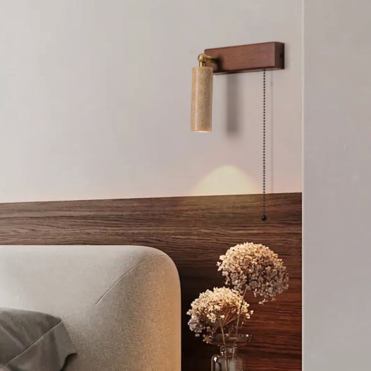 Travertine Wood Rectangular Pull Wall Lamp