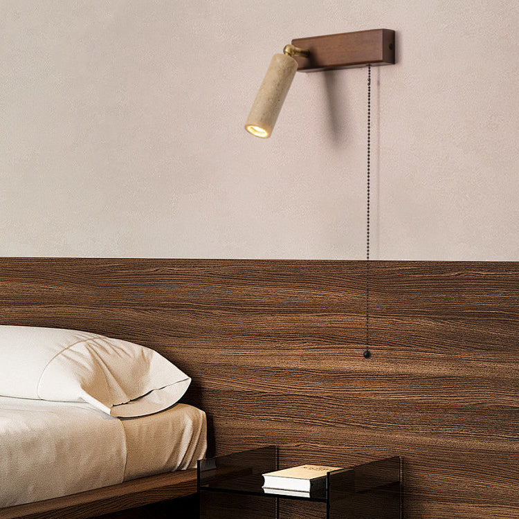 Travertine Wood Rectangular Pull Wall Lamp