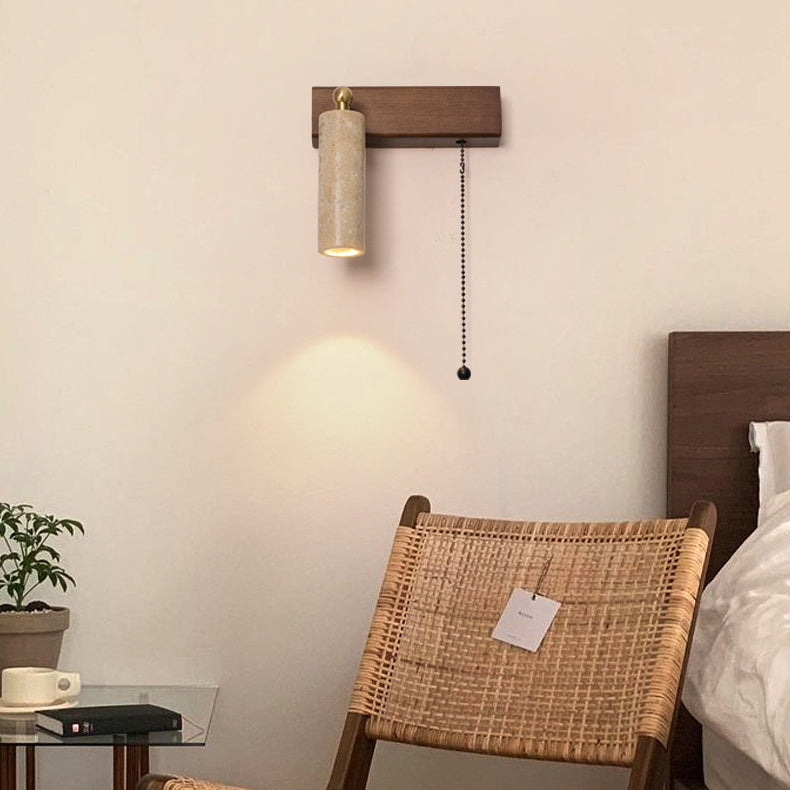 Travertine Wood Rectangular Pull Wall Lamp