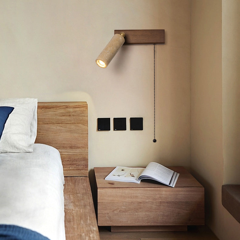 Travertine Wood Rectangular Pull Wall Lamp