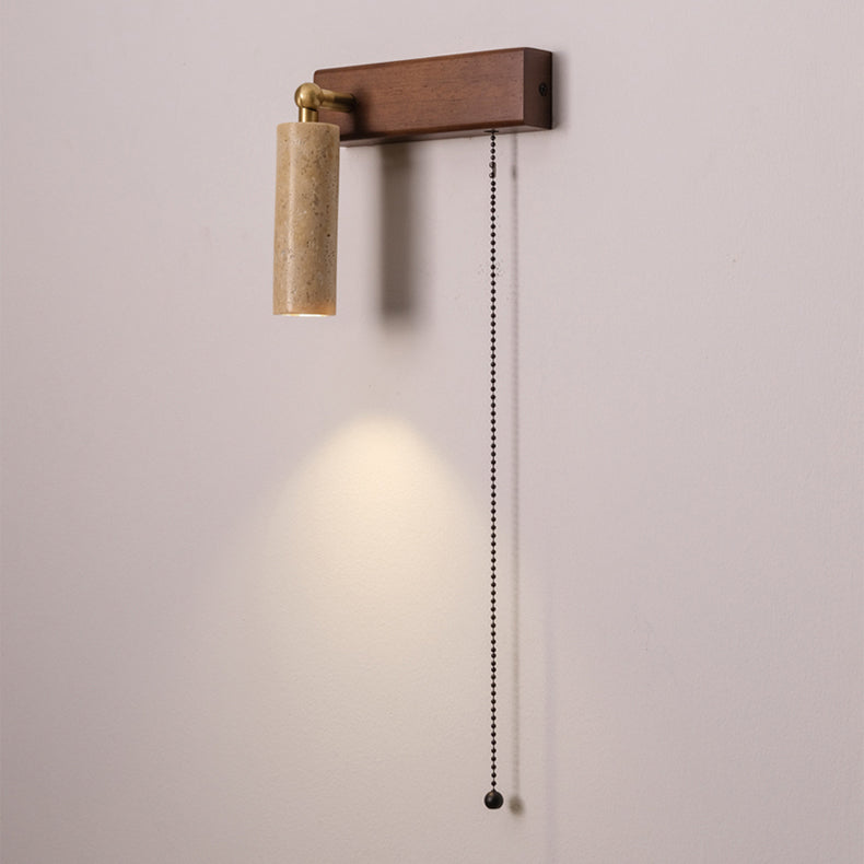 Travertine Wood Rectangular Pull Wall Lamp