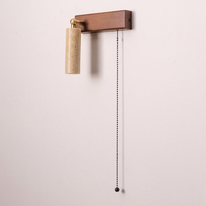Travertine Wood Rectangular Pull Wall Lamp