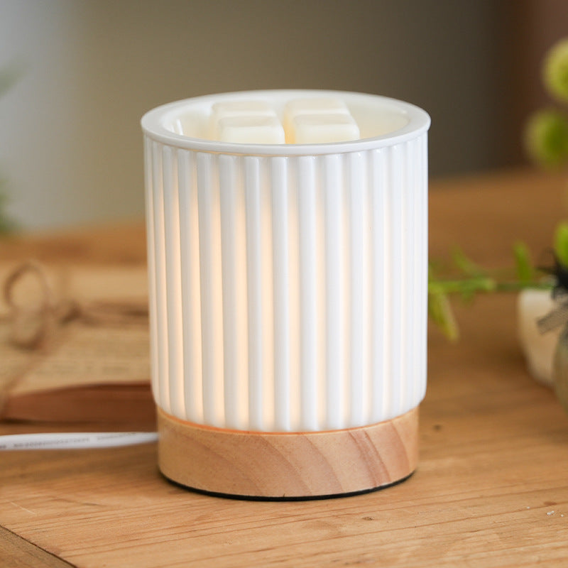 Ceramic Wood Cylinder Striped Table Lamp