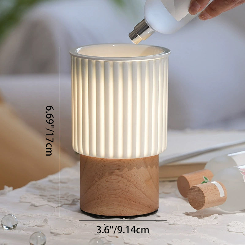 Ceramic Wood Cylinder Striped Table Lamp