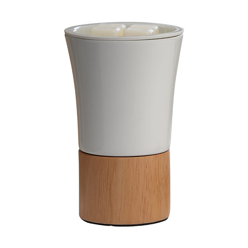 Ceramic Wood Cylinder Striped Table Lamp