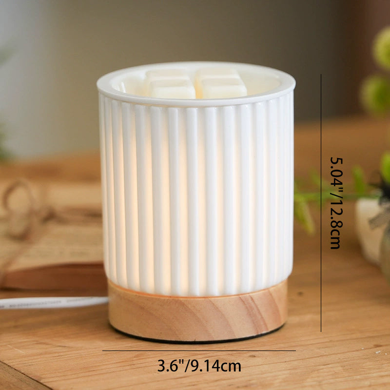 Ceramic Wood Cylinder Striped Table Lamp