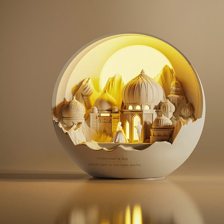 Plaster Round Fairytale Castle Table Lamp