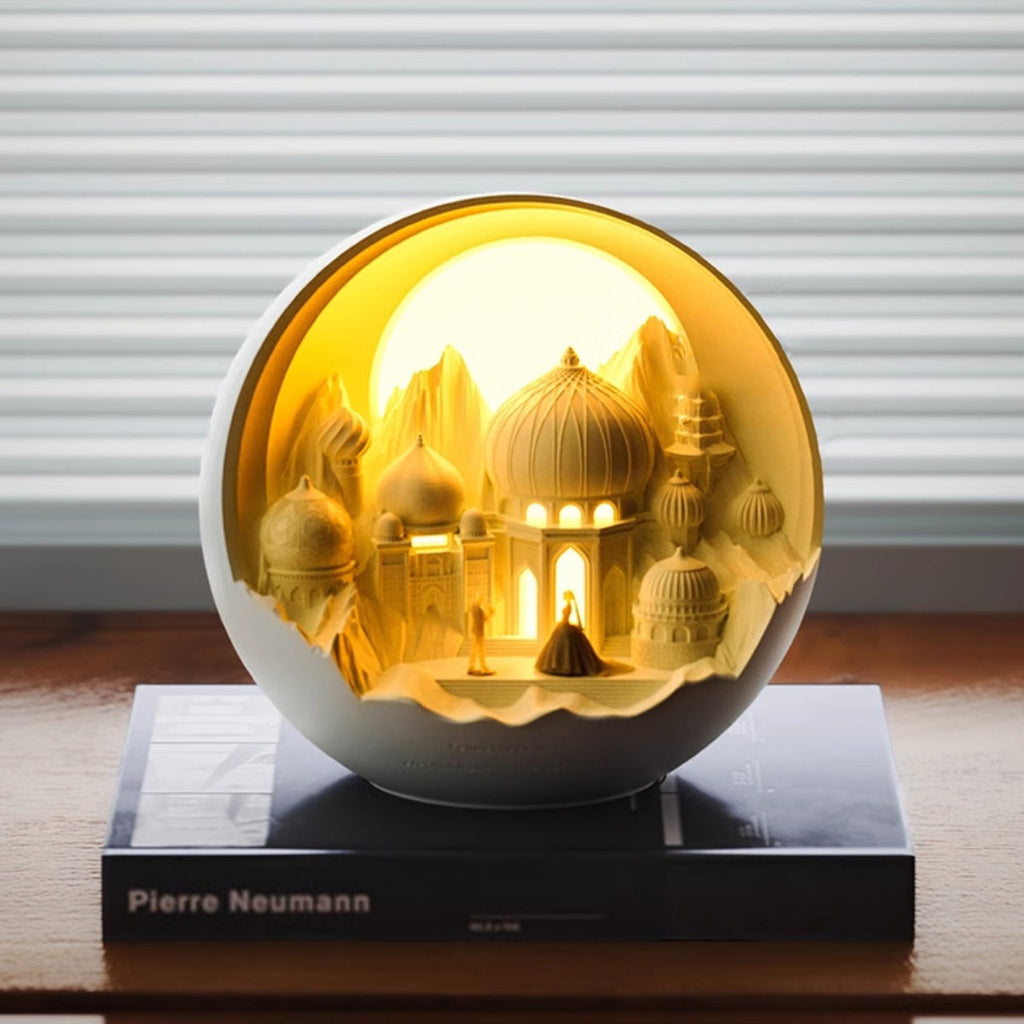 Plaster Round Fairytale Castle Table Lamp