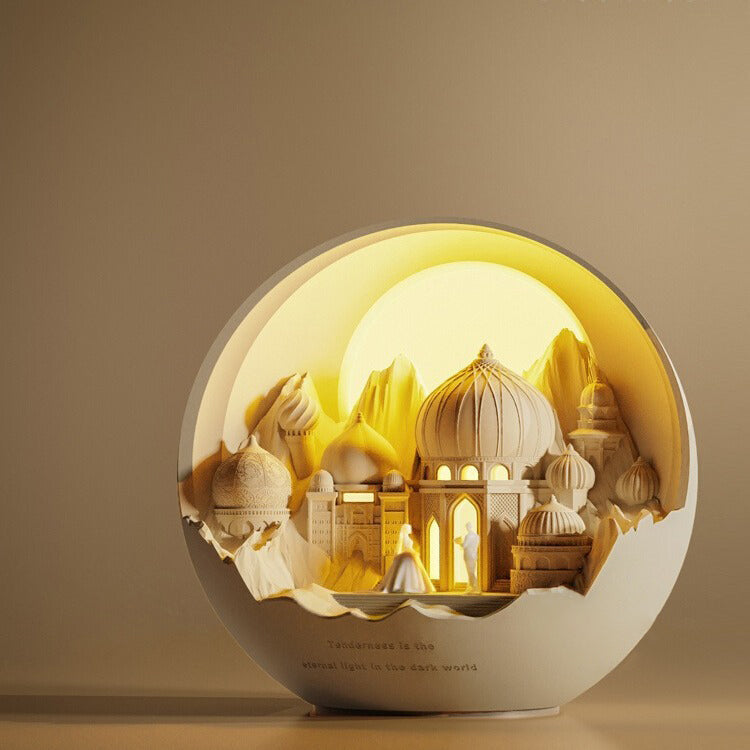 Plaster Round Fairytale Castle Table Lamp