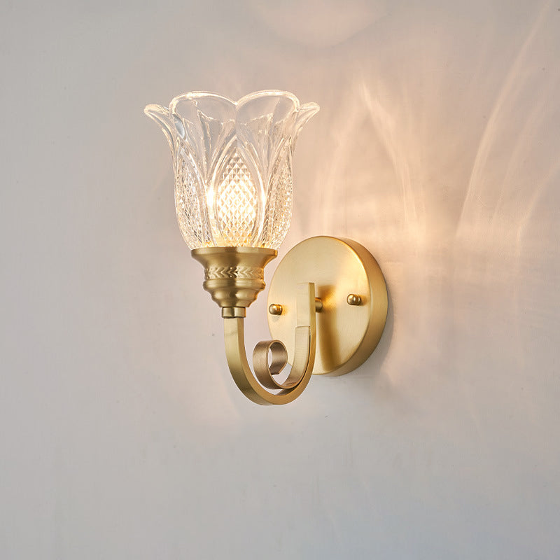 Copper Glass Embossed Floral Wall Lamp