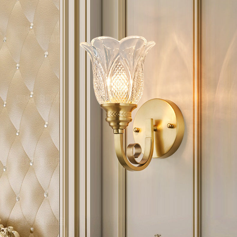 Copper Glass Embossed Floral Wall Lamp