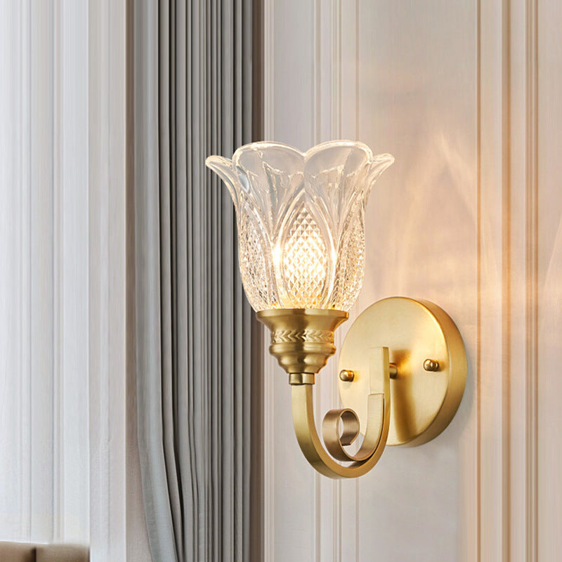 Copper Glass Embossed Floral Wall Lamp