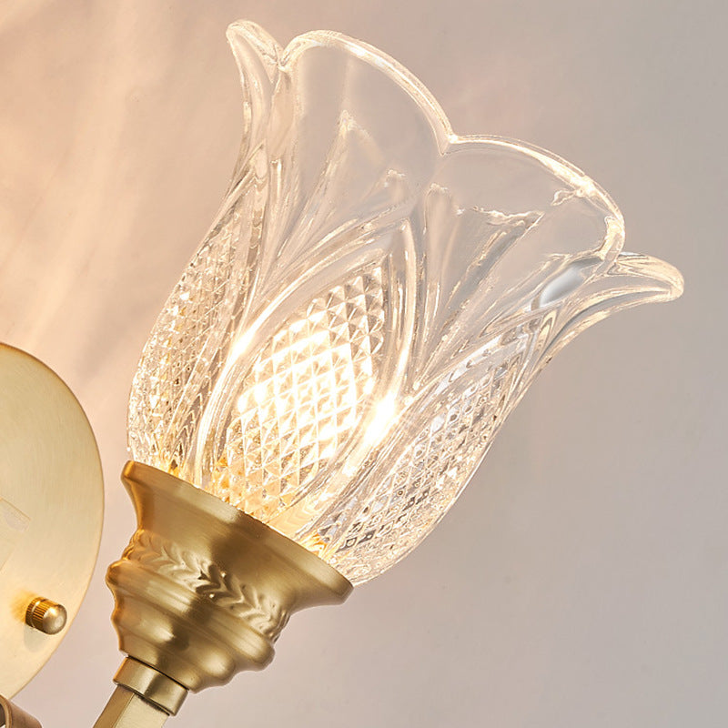 Copper Glass Embossed Floral Wall Lamp