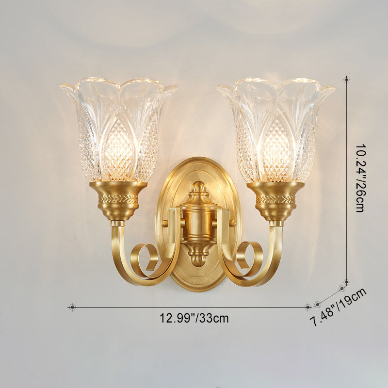 Copper Glass Embossed Floral Wall Lamp