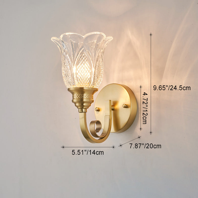 Copper Glass Embossed Floral Wall Lamp