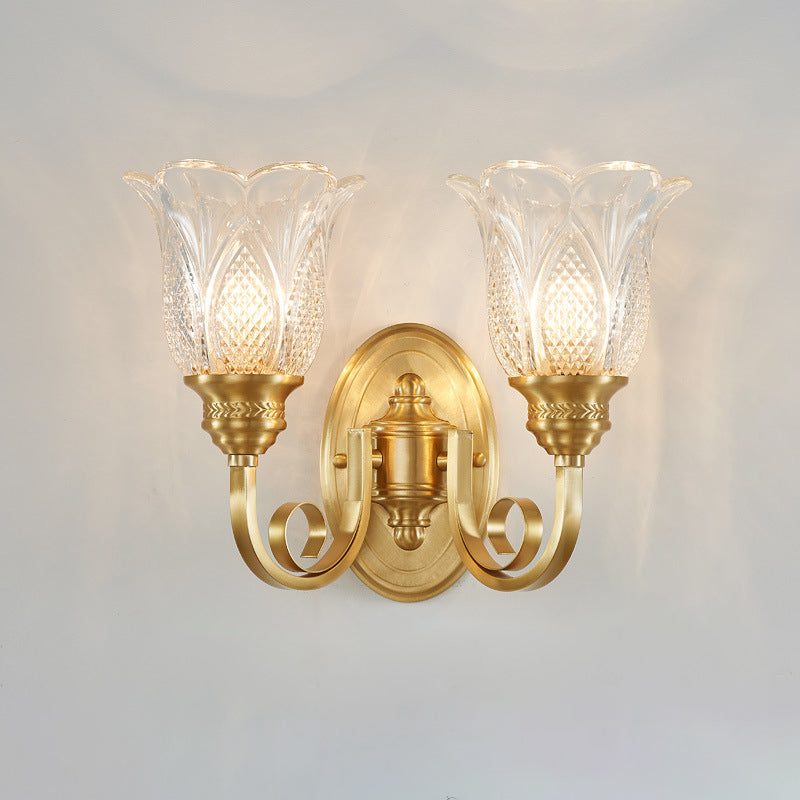 Copper Glass Embossed Floral Wall Lamp