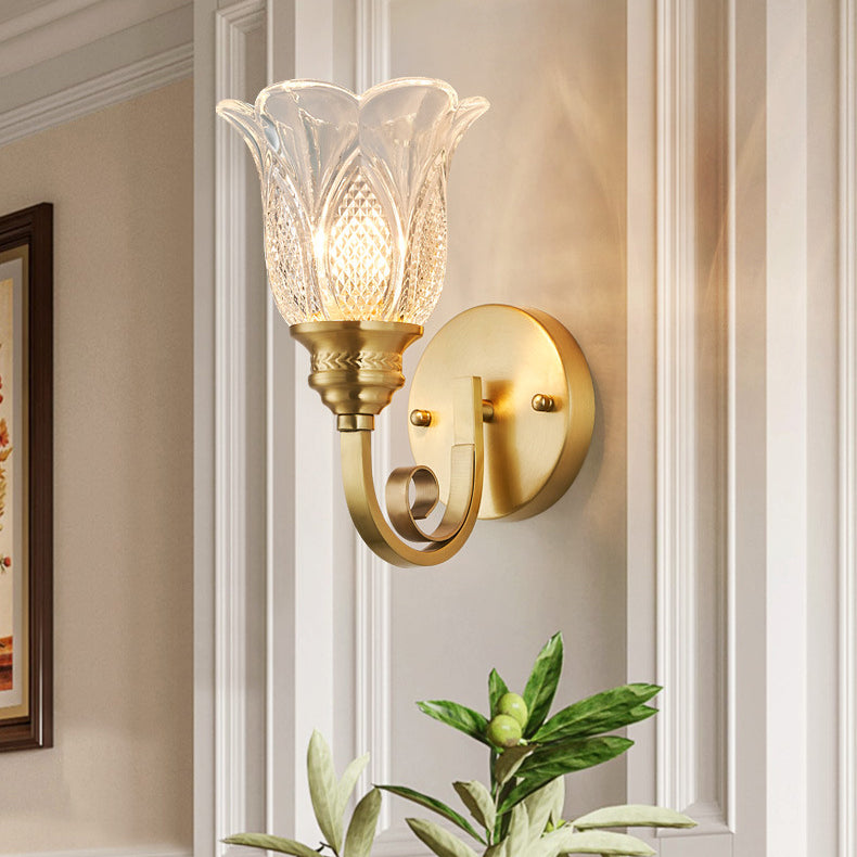 Copper Glass Embossed Floral Wall Lamp