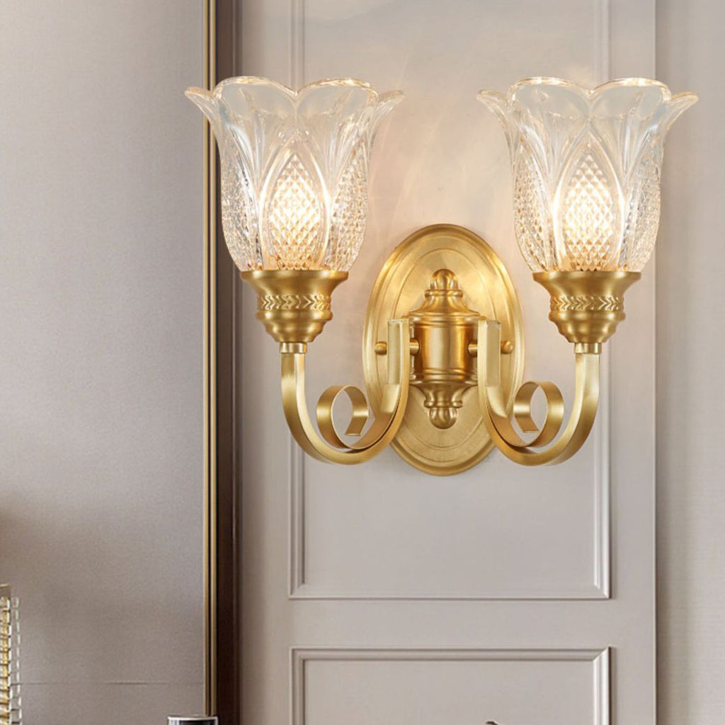 Copper Glass Embossed Floral Wall Lamp