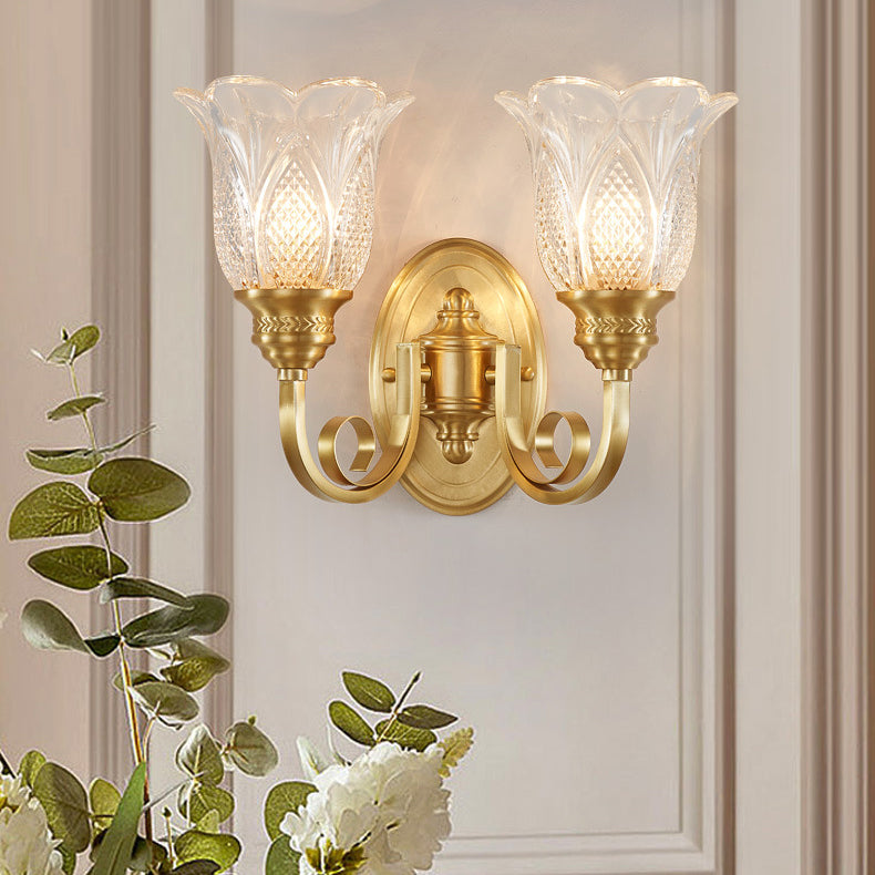 Copper Glass Embossed Floral Wall Lamp