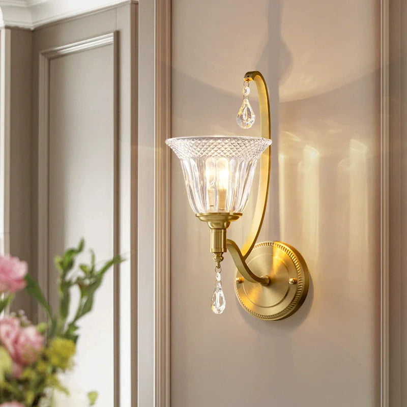 Copper Glass Crystal Bell Wall Lamp