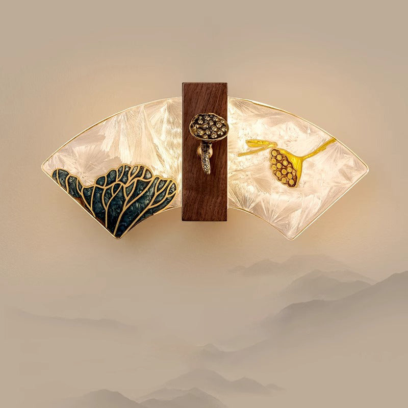 Walnut Copper Acrylic Scalloped Wall Lamp