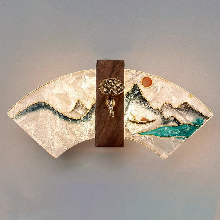 Walnut Copper Acrylic Scalloped Wall Lamp