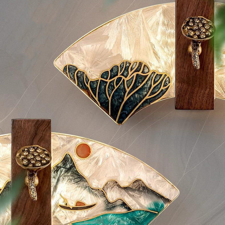 Walnut Copper Acrylic Scalloped Wall Lamp