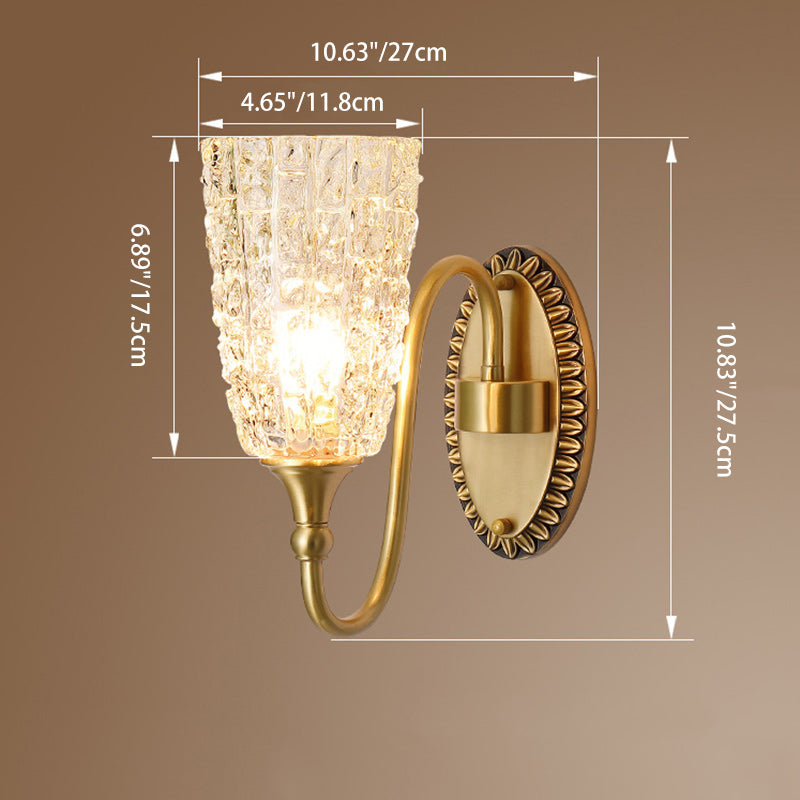 Brass Glass Carved Cylinder Wall Lamp