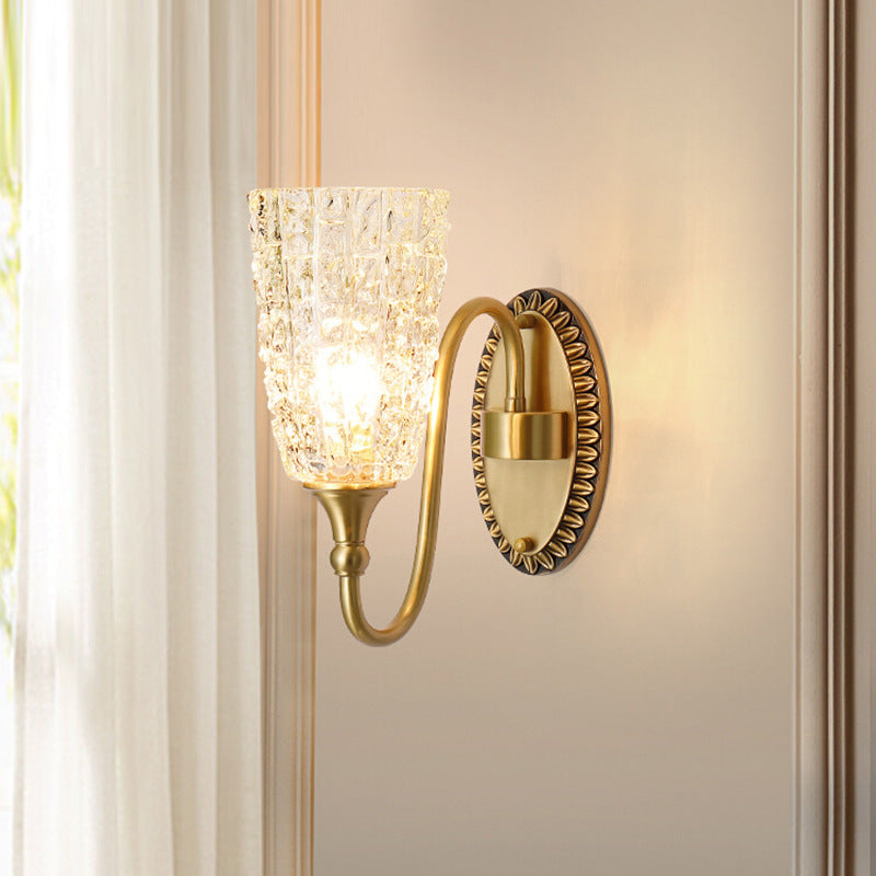 Brass Glass Carved Cylinder Wall Lamp