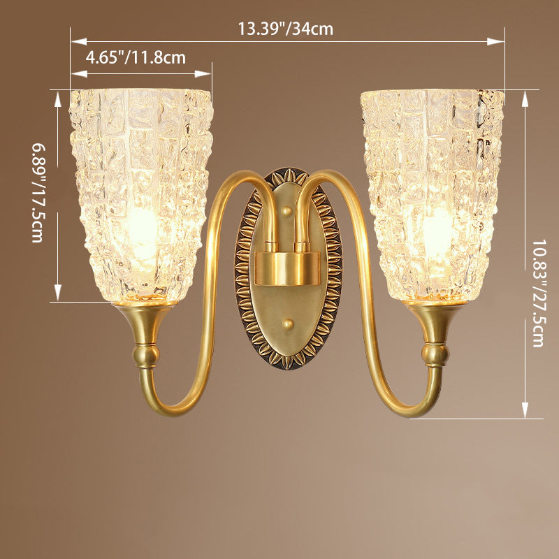 Brass Glass Carved Cylinder Wall Lamp