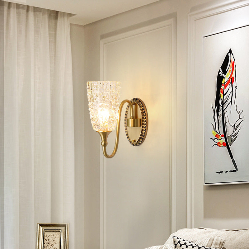 Brass Glass Carved Cylinder Wall Lamp