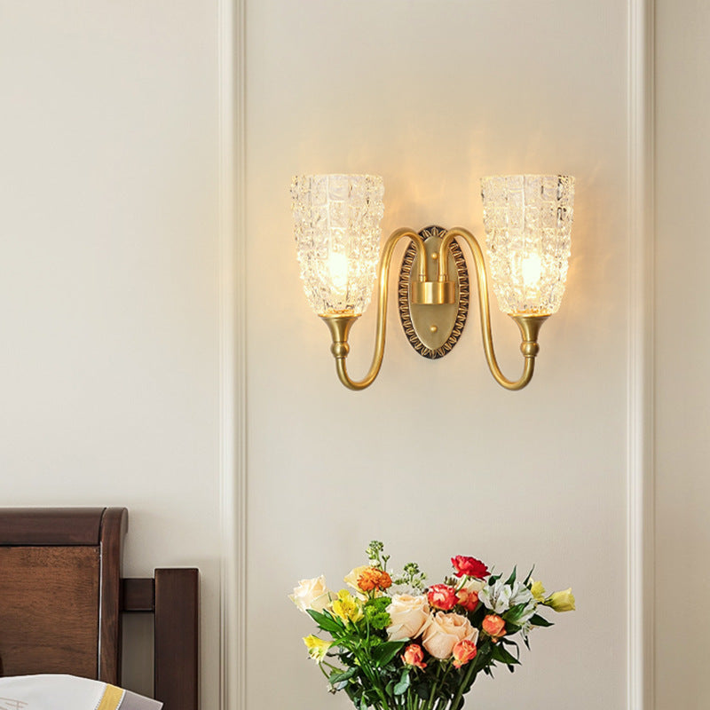 Brass Glass Carved Cylinder Wall Lamp