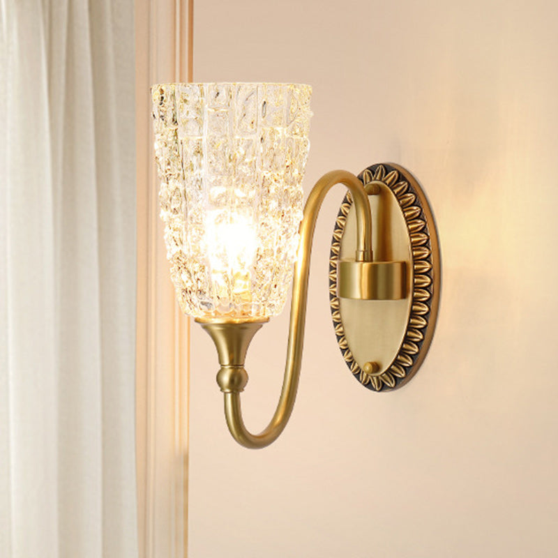 Brass Glass Carved Cylinder Wall Lamp