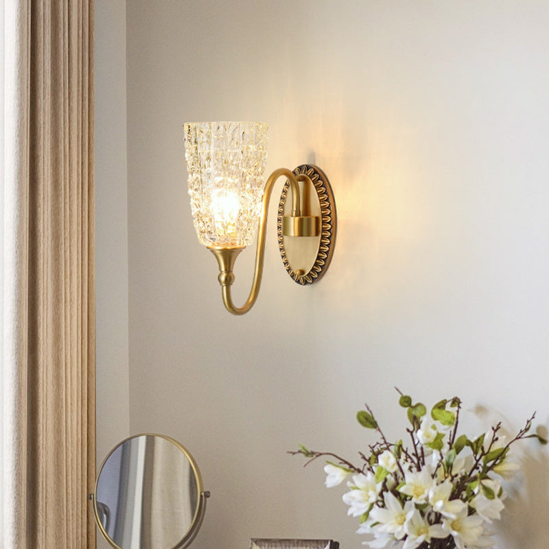 Brass Glass Carved Cylinder Wall Lamp
