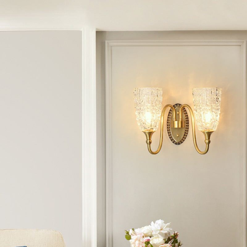 Brass Glass Carved Cylinder Wall Lamp