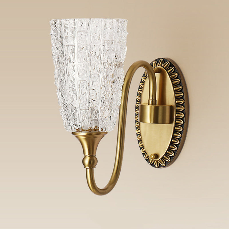 Brass Glass Carved Cylinder Wall Lamp