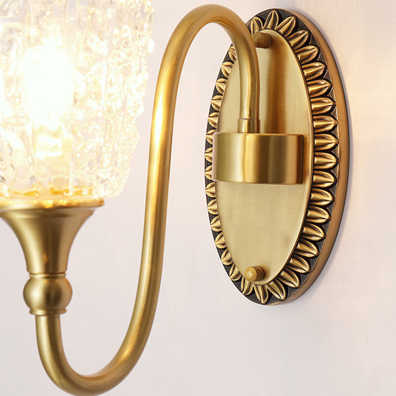 Brass Glass Carved Cylinder Wall Lamp