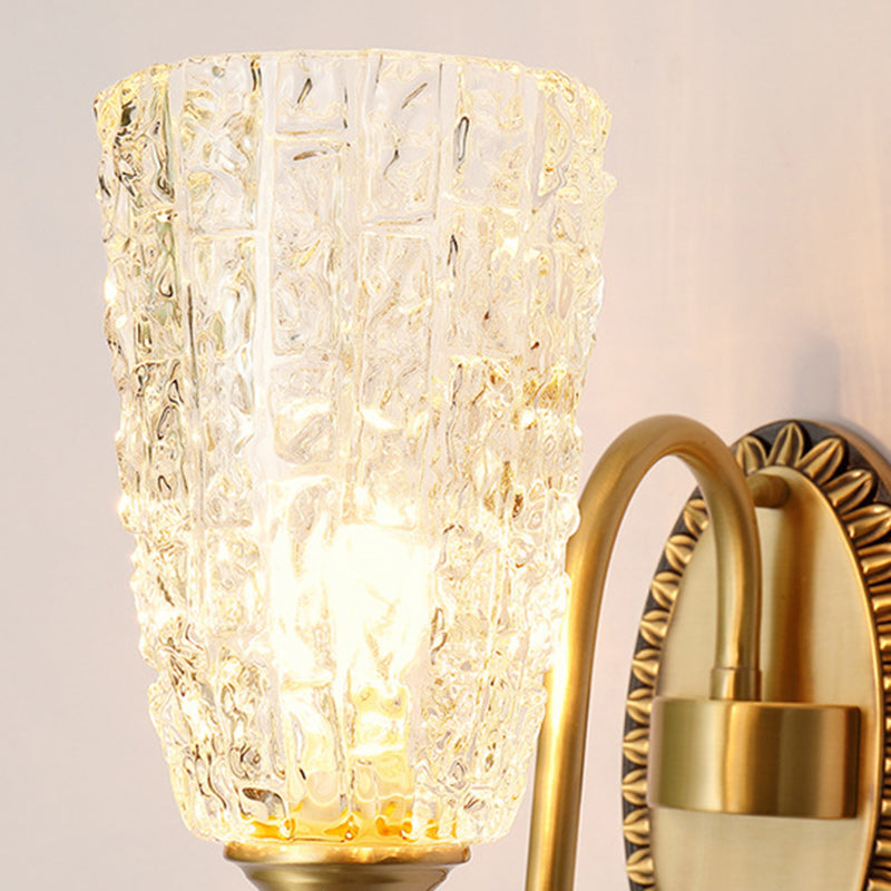 Brass Glass Carved Cylinder Wall Lamp
