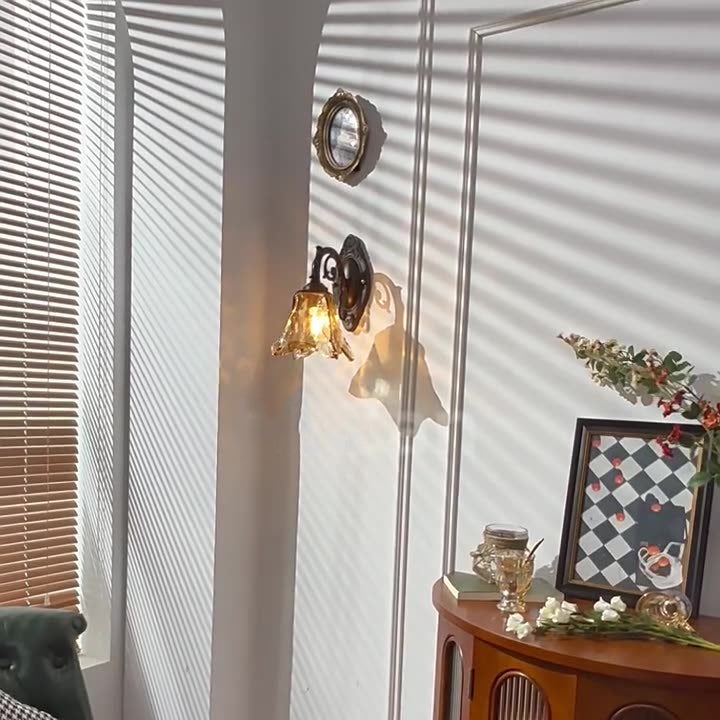 Floral Iron Glass Aluminum Wall Lamp
