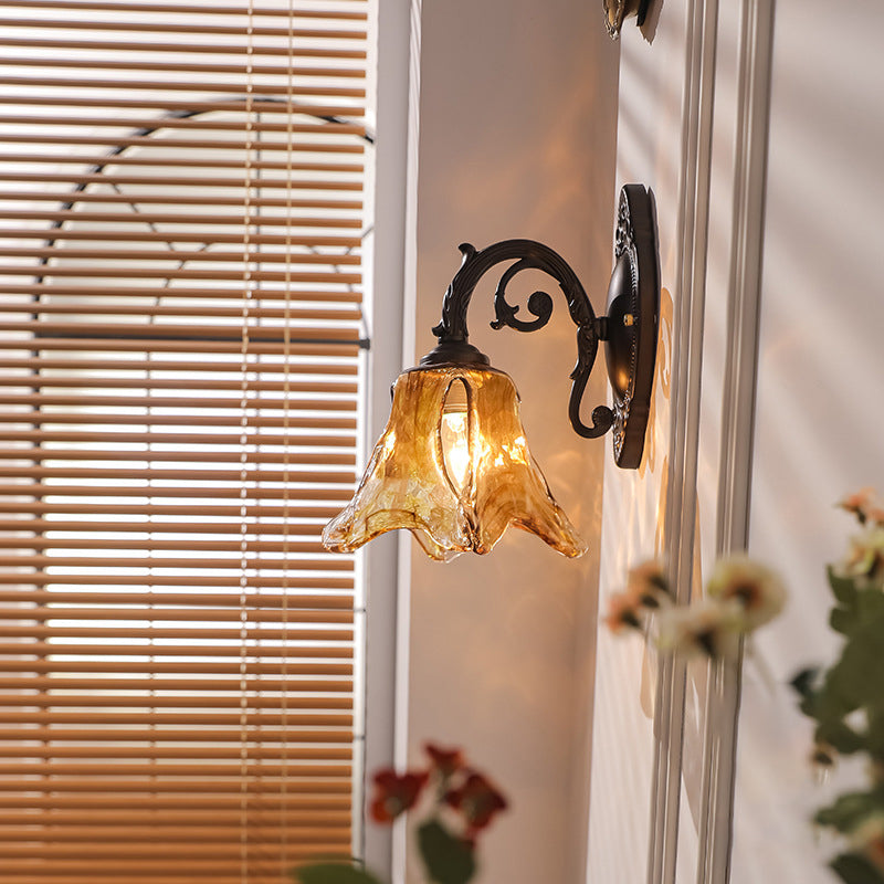Floral Iron Glass Aluminum Wall Lamp