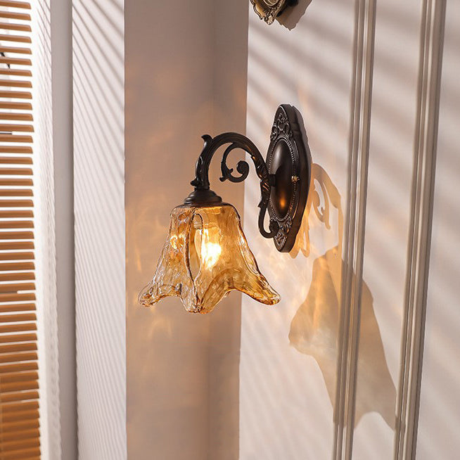Floral Iron Glass Aluminum Wall Lamp