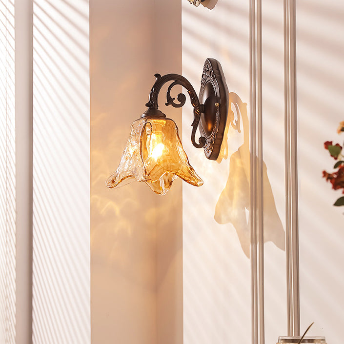Floral Iron Glass Aluminum Wall Lamp