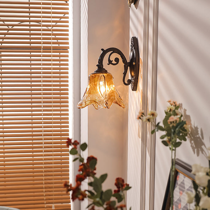 Floral Iron Glass Aluminum Wall Lamp