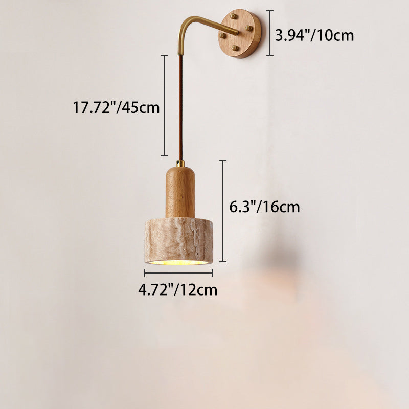 Travertine Wood Cylinder Conic Wall Lamp